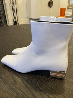 Balenciaga White Leather Ankle Boots with Metallic Heel